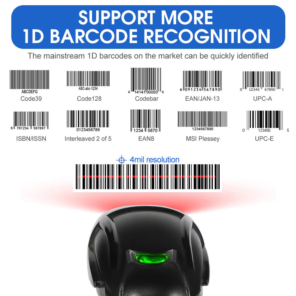 Serplex 1D Barcode Scanner Wireless 2.4GHz Bluetooth Wireless & Wired Barcode Reader Handhold Bar Code Scanner for Factory,Store, Supermarket, Warehouse Serplex 1D Barcode Scanner Wireless 2.4GHz Bluetooth Wireless & Wired Barcode Reader Handhold Bar Code Scanner for Factory,Store, Supermarket, Warehouse